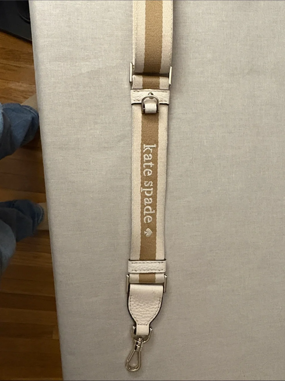 kate spade Cream Pebbled Leather Crossbody with Striped Strap